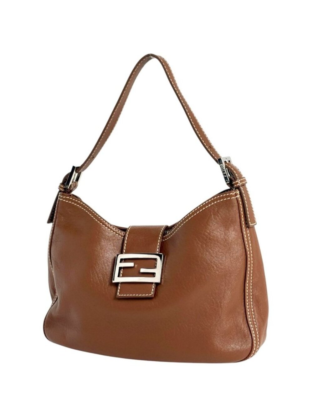 Fendi Shoulder Bag Zucca Logo Leather Brown